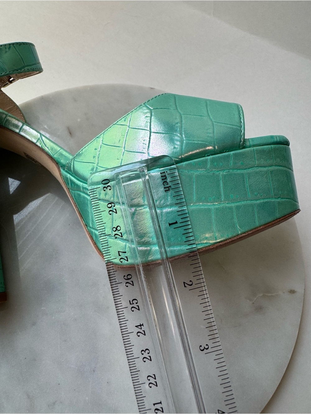 Stuart Weitzman Aqua Croc-Embossed Platform Sandals - Picture 14 of 16